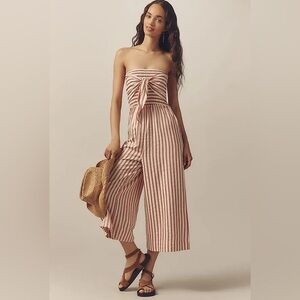 NWT Bishop + Young Anthropologie Pink Stripe Elva Strapless Tie Front Jumpsuit